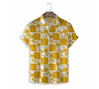 Hawaiian Shirt, Fashion Yellow Geometric Curve Pattern Men'S Short Sleeve Beach Shirt Button Down Summer Casual Shirts Tropical Print Quick Dry Holiday Party Aloha Shirt