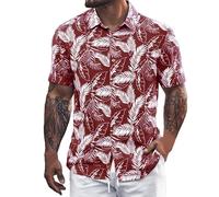 Hawaiian Shirt for Men Button Down Short Sleeve Beach Floral Palm Shirts Summer Outfits for Men Loose Fit Hawaii Party A-red