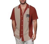 Hawaiian Shirt for Men Cuban Guayabera Shirts Summer Cotton Linen Short Sleeve T-Shirts Color Block Tropical Tops Tee Camisa De Lino para Hombre(Z12-Khaki, XXXL)