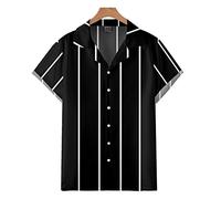 Hawaiian Shirt For Men, Fashion Black Striped Cuba Men'S Short Sleeve Beach Shirt Plus Size Button Down Summer Casual Shirts Tropical Print Quick Dry Holiday Party Aloha Shirt
