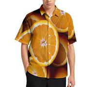 Hawaiian Shirt for Men Fresh Oranges Beach Casual Shirt Citrus Fruits Printed Short Sleeves Aloha Shirts for Summer Beach, Vocation or Party, Orange Color