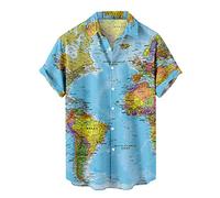 Hawaiian Shirt for Men Sale Clearance Funky Casual Button Down Short Sleeve Loose Fit Tops Men's Tropical T-Shirts Unisex Beach Shirts Fashion World Map Print Summer Vacation BeachTees Plus Size