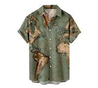 Hawaiian Shirt for Men Sale Clearance Funky Casual Button Down Short Sleeve Loose Fit Tops Men's Tropical T-Shirts Unisex Beach Shirts Fashion World Map Print Summer Vacation BeachTees Plus Size