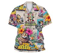 Hawaiian Shirt for Men Short Sleeve Button Down Floral Funky Casual Flowers Palm Tree Pineapple Print Shirt for Beach Holiday Hawaii Shirts Unisex Business Casual Stretch Tops (N14 Light Gray,XXL)