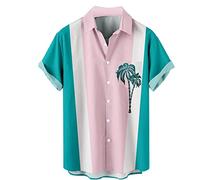 Hawaiian Shirt for Men Short Sleeve Lightweight Summer Beach Shirts Palm Tree Fancy Printed Hawaii Casual Wear Top Tropical Print Hawaii Clothes Tops (Men Funky Hawaiian Shirts Mint Green, XXL)