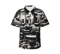Hawaiian Shirt for Men Summer Beach Short Sleeve Button Down Shirts Barber Shop Monochrome Style Printed Tropical Vacation Shirts Black