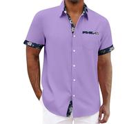 Hawaiian Shirt for Men Summer Textured T-Shirts with Pocket Floral Shirts Casual Short Sleeve Button Up Tropical Tops Playeras para Trabajo(Purple, L)