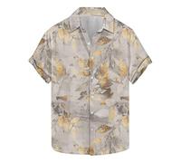 Hawaiian Shirt for Men UK Clearance,Mens Leaf Print Short Sleeve Lapel Button Up Blouses Summer Holiday Vacation Beach Shirts Casual Loose Fashion Blouse Comfort Breathable Tops Trendy Clothes S-3XL