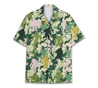 Hawaiian Shirt for Men Women Funny Hawaiian Shirt Mens Summer Beach Aloha Short Sleeve Casual Button Down, Bigfoot Alien, Large