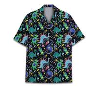 Hawaiian Shirt for Men Women Funny Hawaiian Shirt Mens Summer Beach Aloha Short Sleeve Casual Button Down, Dinosaur Space 1, Medium