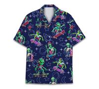 Hawaiian Shirt for Men Women Funny Hawaiian Shirt Mens Summer Beach Aloha Short Sleeve Casual Button Down, Alien 8, L