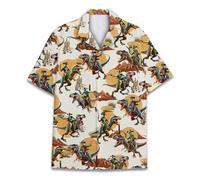 Hawaiian Shirt for Men Women Funny Hawaiian Shirt Mens Summer Beach Aloha Short Sleeve Casual Button Down, Alien Dinosaur, Medium