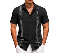 Hawaiian Shirt for Mens Summer Short Sleeves T-Shirts Vacation Beach Button Down Tops Casual Shirts Loose Fit Tees Camisetas para Hombre De Algodon(Black, 5XL)
