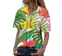 Hawaiian Shirt for Women Button Up Short Sleeve Shirts Pineapple Tropic Floral Tropical Print Hawaii Blouses Summer Beach Top Vacation (Orange, M) White Tops for Women UK Ladies Summer Camisoles