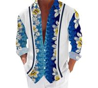 Hawaiian Shirt Men, Casual Holiday Shirts Button Down Beach Shirt 3D Printed Summer Floral Shirts Funny Hawaiian Beach Wear Lightweight Breathable Long Sleeve Casual Tops Wrinkle-Free