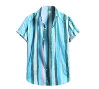 Hawaiian Shirt Men Short Sleeve Slim Fit Casual Summer Beachwear Floral Print Hawaiian Holiday Shirt Adult Lightweight Tops (Blue, L)