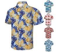 Hawaiian Shirt Mens Beach Flower Printing Shirts Shortsleeves Button Down Tshirt Loose Fit Turn Down Shiteshirts Plain Lightweight Blouses Breathable Comfort Tshirts for Holiday M-3Xl Pink