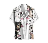 Hawaiian Shirt Men's Cat Print Casual Button Down Beach Holiday Shirt Aloha Short Sleeve Hawaiian Shirt with Cat Printed Fashion Short Sleeve Shirt Outdoor Shirt Regular Fit T-Shirts Casual