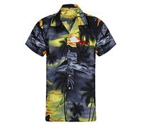 Hawaiian Shirt Mens Loud Parrot Aloha Funky Hawaii Holiday Beach Beer Stag Palm Tree Cali Tiki Taka Summer Party Caribbean Short Sleeve S-XXL 4 Colours (Medium, Black)
