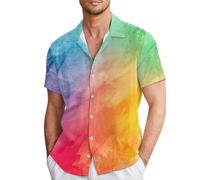 Hawaiian Shirt Men's Rainbow T-Shirt Rainbow Flag Pride Month T-Shirt Casual Shirt Short Sleeve Love Parade Outfit Rainbow Costume Gay Bisexual Gay LGBTQ+ T-Shirts, silver, 3XL