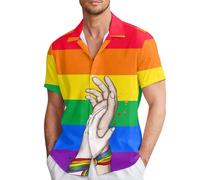 Hawaiian Shirt Men's Rainbow T-Shirt Rainbow Flag Pride Month T-Shirt Casual Shirt Short Sleeve Love Parade Outfit Rainbow Costume Gay Bisexual Gay LGBTQ+ T-Shirts, yellow, L
