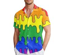 Hawaiian Shirt Men's Rainbow T-Shirt Rainbow Flag Pride Month T-Shirt Casual Shirt Short Sleeve Love Parade Outfit Rainbow Costume Gay Bisexual Gay LGBTQ+ T-Shirts, dark purple, XXL