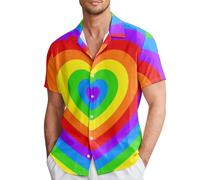Hawaiian Shirt Men's Rainbow T-Shirt Rainbow Flag Pride Month T-Shirt Casual Shirt Short Sleeve Love Parade Outfit Rainbow Costume Gay Bisexual Gay LGBTQ+ T-Shirts, s02 c multicolor, XXL
