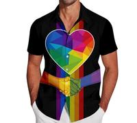 Hawaiian Shirt Men's Rainbow T-Shirt Rainbow Flag Pride Month T-Shirt Casual Shirt Short Sleeve Love Parade Outfit Rainbow Costume Gay Bisexual Gay LGBTQ+ T-Shirts Summer Shirt, S Black, M