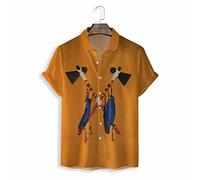 Hawaiian Shirt, Vintage Orange Axe Feather Pattern Men'S Short Sleeve Beach Shirt Button Down Summer Casual Shirts Tropical Print Quick Dry Holiday Party Aloha Shirt