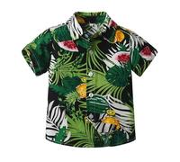 Hawaiian Shirts for Boys Short Sleeve Button Down Lapel Graphic Print Summer Beach Tee Tops Kids Comfy Casual T Shirts Size 3-6 Months Green