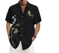 Hawaiian Shirts for Men Adult Short Sleeve Shirts Men Summer Men's Linen Casual Beach Button Down Shirt Men's Linen Western Casual Shirt Button Up Beach Shirts Mens Novelty JANUK40615DEALS2922 Black