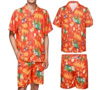 Hawaiian Shirts for Men Beer Mens Hawaiian Short Sleeve Shirts Button Down Fancy Dress Adult Tropical Beach Summer Holiday Flowers Party (UK, Alpha, 3XL, Regular, Regular, Orange)