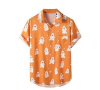 Hawaiian Shirts for Men Casual Short Sleeve Button Down Blouses Ghost Printed Shirts No Iron Shirt Summer Beach Shirts Regular Fit Fashion Tops Classic Hawaiian Shirt with Pocket S-3XL Clearance