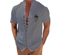 Hawaiian Shirts for Men Coconut Trees Graphic Beach Shirts Stand Collar Short Sleeve Button Down Shirt Fashion Summer Hawaiian Fancy Dress Loose Casual Beach Tops Party Wear Funny Adult Costume