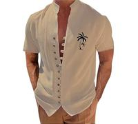 Hawaiian Shirts for Men Coconut Trees Graphic Beach Shirts Stand Collar Short Sleeve Button Down Shirt Fashion Summer Hawaiian Fancy Dress Loose Casual Beach Tops Party Wear Funny Adult Costume