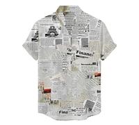 Hawaiian Shirts for Men Funny Newspaper Print Short Sleeve Tops Lightweight Breathable Summer Beach Clothes (Black,XL)