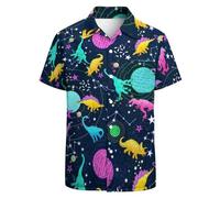 Hawaiian Shirts for Men Shirt American Flag Short Sleeve Button Down Shirt Summer Aloha Beach Shirts for Holiday, 80s Dinosaur, S