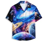 Hawaiian Shirts for Men Short Sleeve Aloha Beach Shirt Summer Casual Button Down Shirts, Galaxy Space, XL
