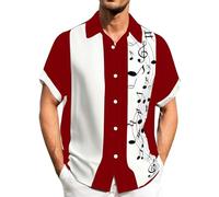 Hawaiian Shirts for Men Short Sleeve Casual Button Down Shirt 1950s Retro Rockabilly Style Bowling Shirt Tropical Lightweight Quick Drying Comfortable Regular Fit Summer Beach Shirts Clothes Red