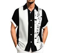 Hawaiian Shirts for Men Short Sleeve Casual Button Down Shirt 1950s Retro Rockabilly Style Bowling Shirt Tropical Lightweight Quick Drying Comfortable Regular Fit Summer Beach Shirts Clothes Black