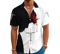 Hawaiian Shirts for Men Short Sleeve Casual Novelty Printed Hawaiian Shirt Button Down Aloha Shirts, Jesus, L