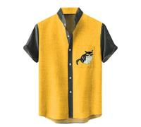 Hawaiian Shirts for Men Short Sleeve Cats T-Shirt Button Down Shirt with Pocket Summer Tropical Tops Vacation Clothes Ropa De Playa para Hombre(Yellow, L)