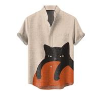 Hawaiian Shirts for Men Short Sleeve Cats T-Shirt Button Down Shirt with Pocket Summer Tropical Tops Vacation Clothes Camisas De Hombre Manga Corta(Beige, XXXL)