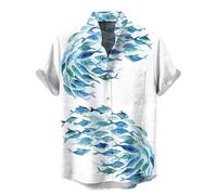 Hawaiian Shirts for Men Short Sleeve Fish T-Shirts Button Up Shirt Tropical Tops with Pocket Summer Vacation Clothes Camisa De Hombre(Light Blue, L)