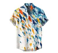Hawaiian Shirts for Men Short Sleeve Fish T-Shirts Button Up Shirt Tropical Tops with Pocket Summer Vacation Clothes Camisas De Playa para Hombres(White, L)