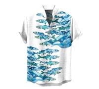 Hawaiian Shirts for Men Short Sleeve Fish T-Shirts Button Up Shirt Tropical Tops with Pocket Summer Vacation Clothes Camisas Hawaianas para Hombre(Sky Blue, M)