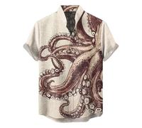Hawaiian Shirts for Men Short Sleeve Fish T-Shirts Button Up Shirt Tropical Tops with Pocket Summer Vacation Clothes Camisas De Playa para Hombres(Z01-Beige, L)