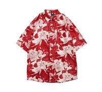 Hawaiian Shirts for Men Short Sleeve Floral T-Shirts Summer Loose Fit Tropical Shirt Button Down Soft Top with Pocket Camisas De Playa para Hombres(Red, XXL)