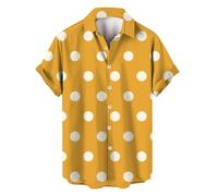 Hawaiian Shirts for Men Short Sleeve Polka Dot T-Shirts 2025 Summer Button Down Tops Casual Holiday Beach Shirt Tees Camisas De Playa para Hombres(Yellow, XL)