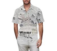 Hawaiian Shirts for Men Short Sleeve T-Shirts Summer Newspaper Print Shirt with Pocket Button Tops Vacation Clothes Ropa para Hombre(White, XXL)